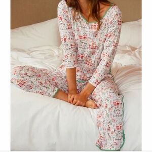 LAKE North Pole Print Long Sleeve Crop Pant PJ Set Pima Cotton Size Extra Large